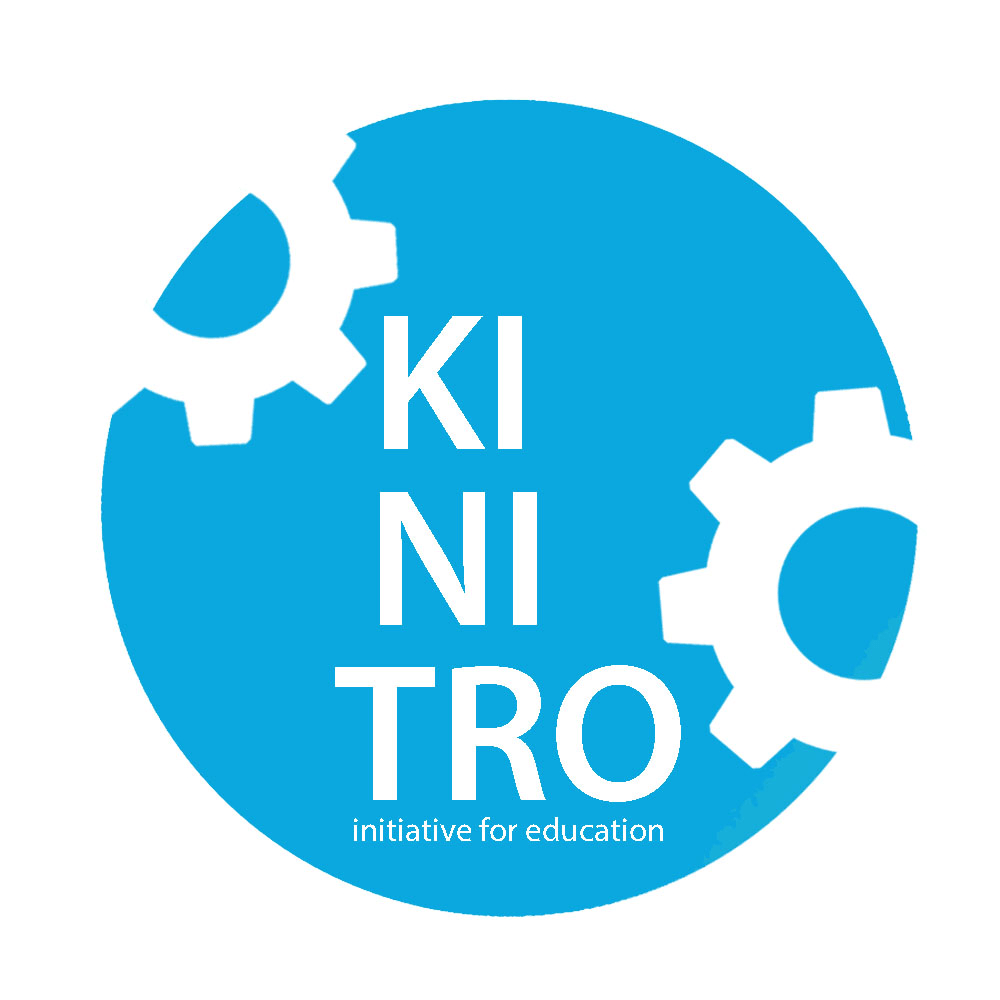 KINITRO logo – A circular light-blue logo with a white outline, featuring two white gears and the word “KINITRO” in the center. The words “initiative for education” appear underneath.